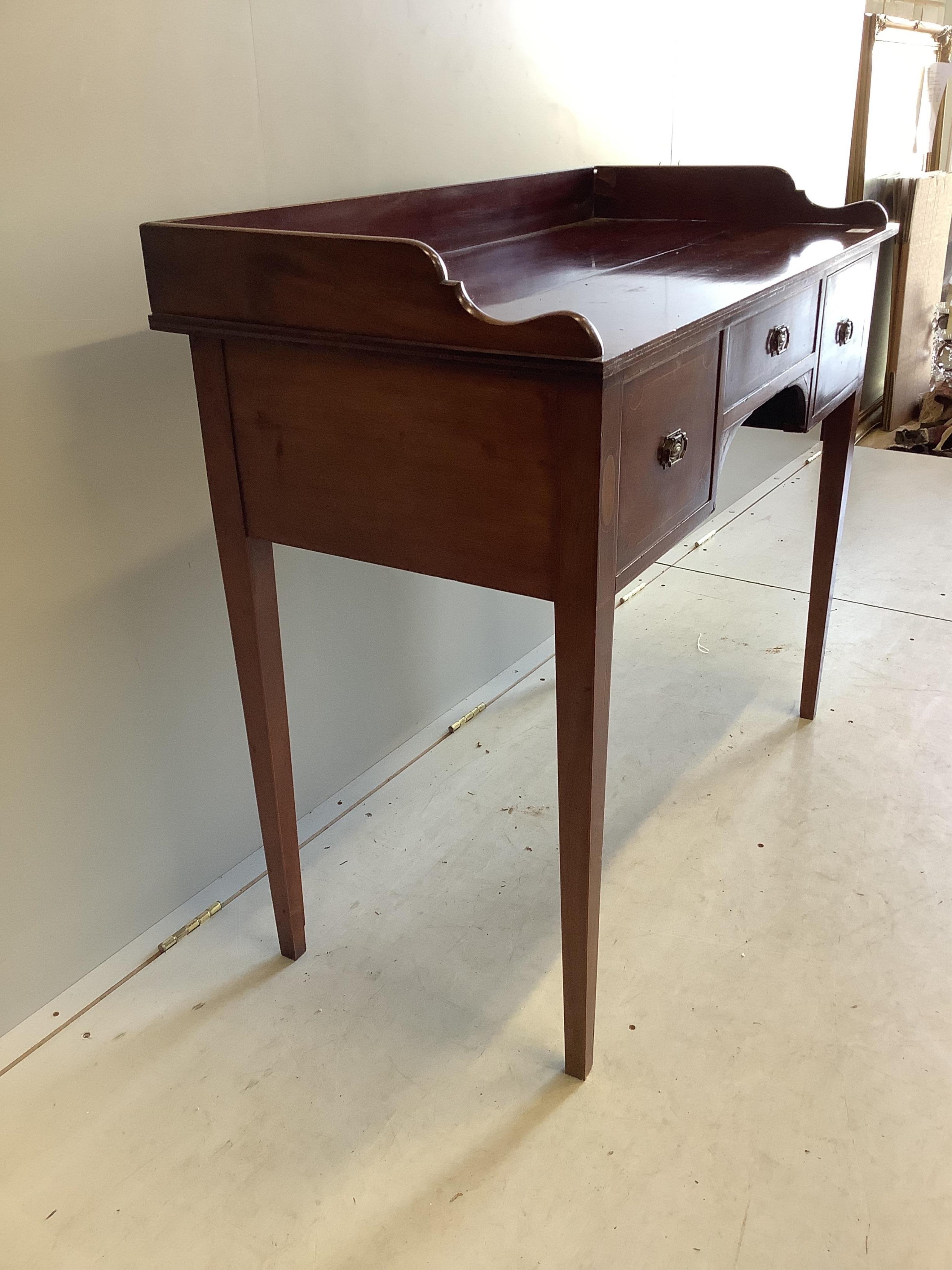 A Sheraton revival inlaid mahogany washstand, width 108cm, depth 50cm, height 92cm. Condition - poor